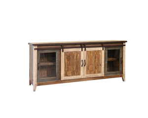 Homeroots 79" Brown Solid Wood Cabinet Enclosed Storage Distressed Tv Stand  Solid Wood 528733