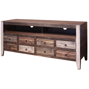 HomeRoots 61" Rustic Solid Pine TV Cabinet - Distressed Wood Media Stand with Storage & Cable Management 528734