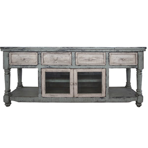 Homeroots 70" Blue And White Solid Wood Open Shelving Distressed Tv Stand  Solid Wood 528736