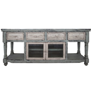 Homeroots 70" Blue And White Solid Wood Open Shelving Distressed Tv Stand  Solid Wood 528736