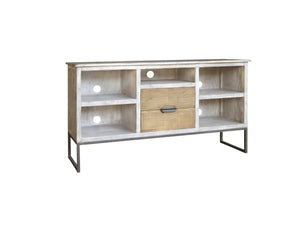 HomeRoots 70" Light Gray Solid Wood TV Stand with Rustic Charm, Open Shelving & Cable Management for Style 528737