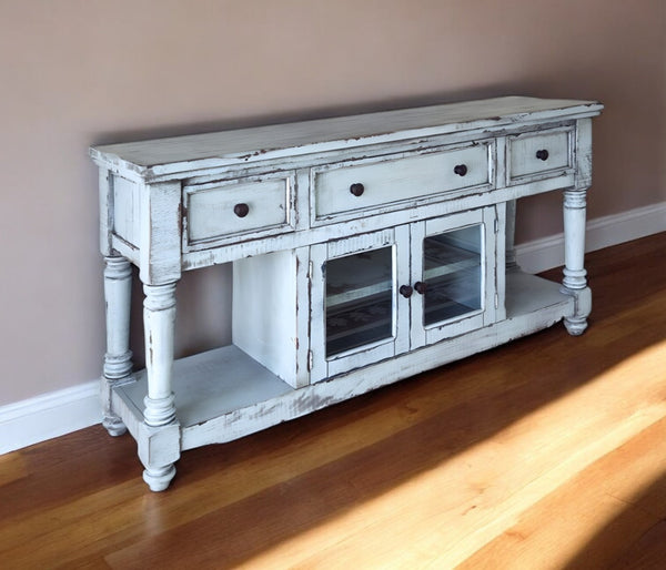 Homeroots 70" Blue Solid Wood Open Shelving Distressed Tv Stand  Solid Wood 528738