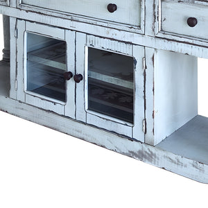 Homeroots 70" Blue Solid Wood Open Shelving Distressed Tv Stand  Solid Wood 528738