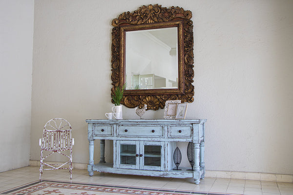 Homeroots 70" Blue Solid Wood Open Shelving Distressed Tv Stand  Solid Wood 528738