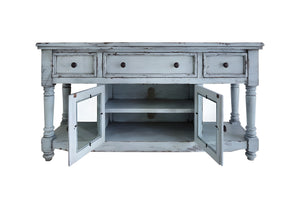 Homeroots 70" Blue Solid Wood Open Shelving Distressed Tv Stand  Solid Wood 528738