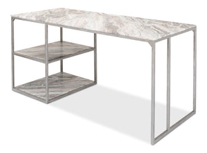 Sarreid Open Modern Desk With Shelves And Elegant Marble Top - Antique Silver Finish, Stylish Iron Design Silver  52874