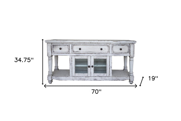 Homeroots 70" White Solid Wood Open Shelving Distressed Tv Stand  Solid Wood 528740