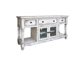 Homeroots 70" White Solid Wood Open Shelving Distressed Tv Stand  Solid Wood 528740