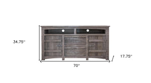 Homeroots 70" Gray Solid Wood Cabinet Enclosed Storage Distressed Tv Stand  Solid Wood 528742