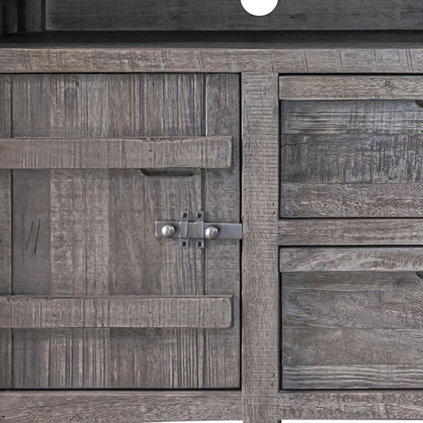Homeroots 70" Gray Solid Wood Cabinet Enclosed Storage Distressed Tv Stand  Solid Wood 528742