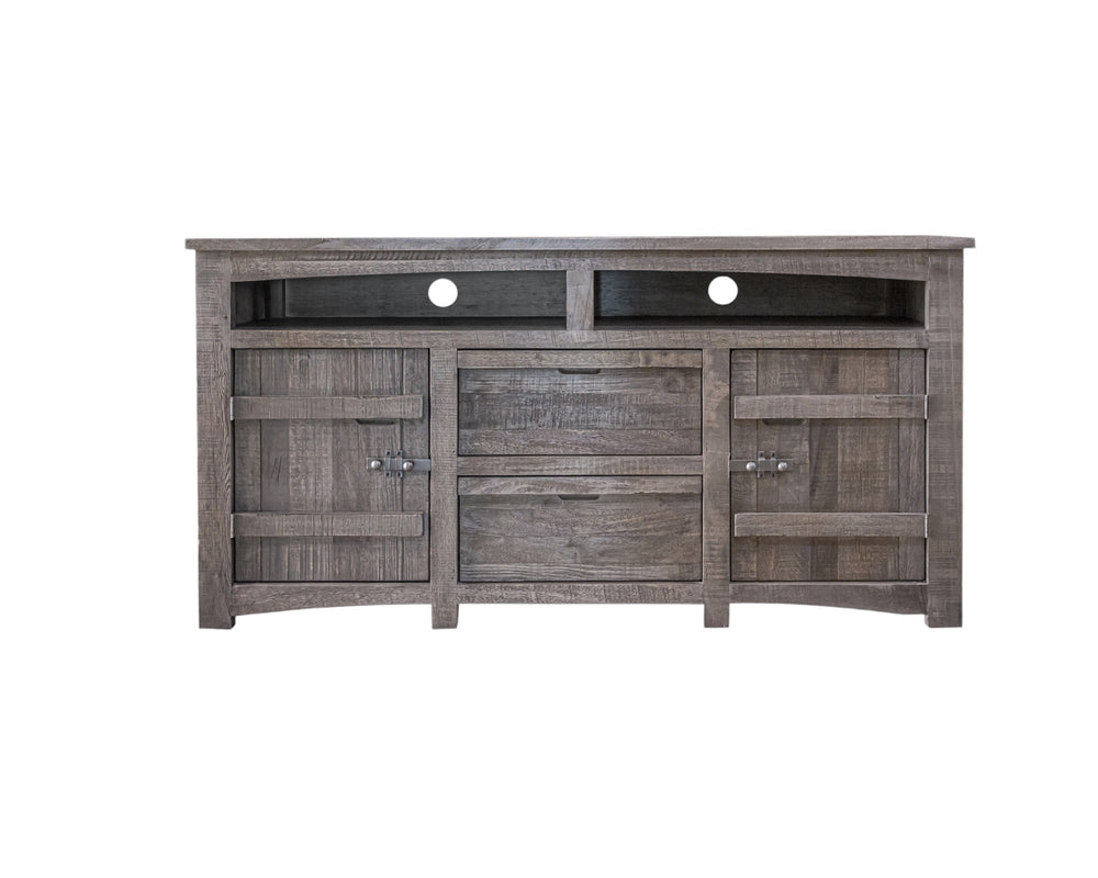 Homeroots 70" Gray Solid Wood Cabinet Enclosed Storage Distressed Tv Stand  Solid Wood 528742