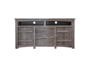 Homeroots 70" Gray Solid Wood Cabinet Enclosed Storage Distressed Tv Stand  Solid Wood 528742