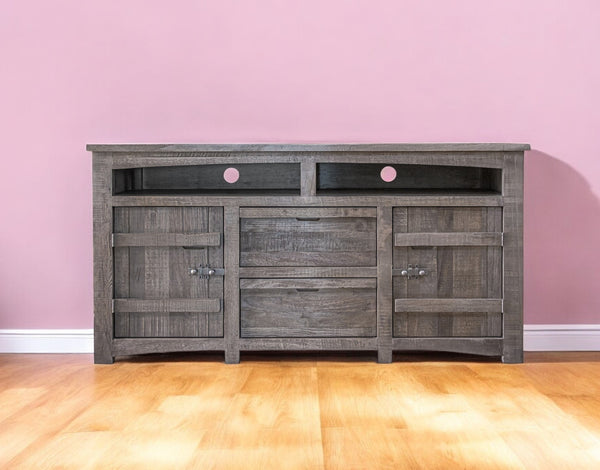 Homeroots 70" Gray Solid Wood Cabinet Enclosed Storage Distressed Tv Stand  Solid Wood 528742