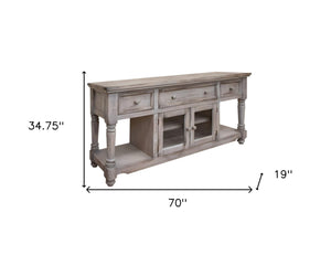 Homeroots 70" Desert Sand Solid Wood Open Shelving Distressed Tv Stand  Solid Wood 528744