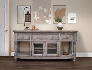 Homeroots 70" Desert Sand Solid Wood Open Shelving Distressed Tv Stand  Solid Wood 528744