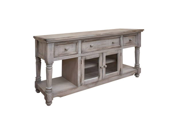 Homeroots 70" Desert Sand Solid Wood Open Shelving Distressed Tv Stand  Solid Wood 528744