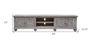 Homeroots 93" Desert Sand Solid Wood Cabinet Enclosed Storage Distressed Tv Stand  Solid Wood 528747
