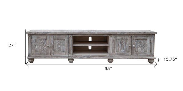 Homeroots 93" Desert Sand Solid Wood Cabinet Enclosed Storage Distressed Tv Stand  Solid Wood 528747
