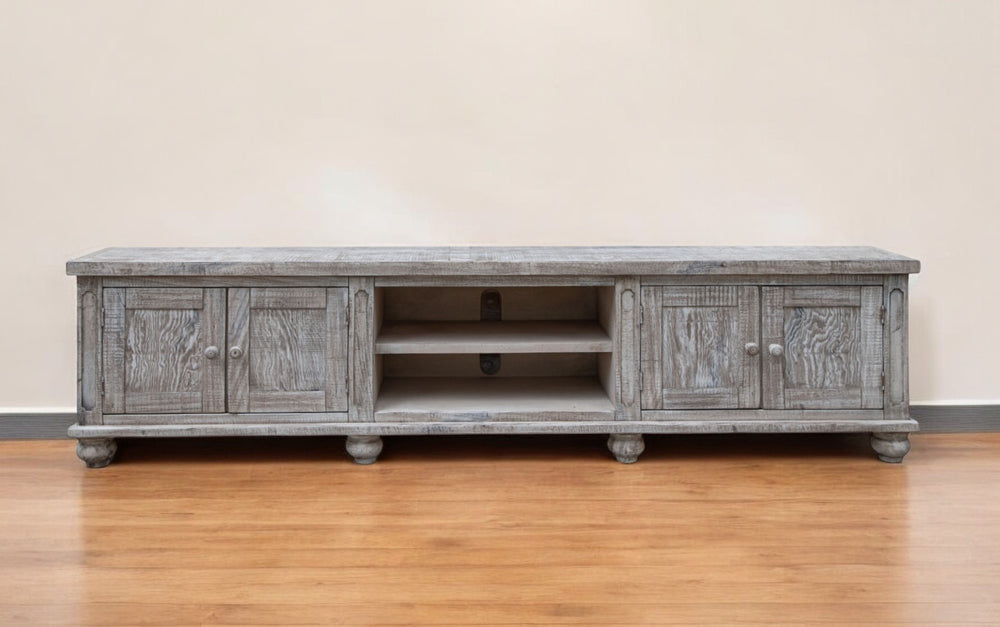 Homeroots 93" Desert Sand Solid Wood Cabinet Enclosed Storage Distressed Tv Stand  Solid Wood 528747