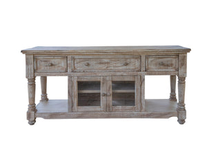 Homeroots 70" Desert Sand Solid Wood Cabinet Enclosed Storage Distressed Tv Stand  Solid Wood 528748