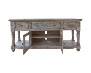 Homeroots 70" Desert Sand Solid Wood Cabinet Enclosed Storage Distressed Tv Stand  Solid Wood 528748