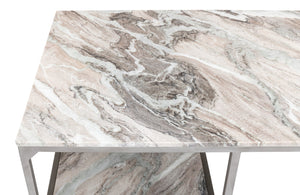 Sarreid Open Modern Desk With Shelves And Elegant Marble Top - Antique Silver Finish, Stylish Iron Design Silver  52874