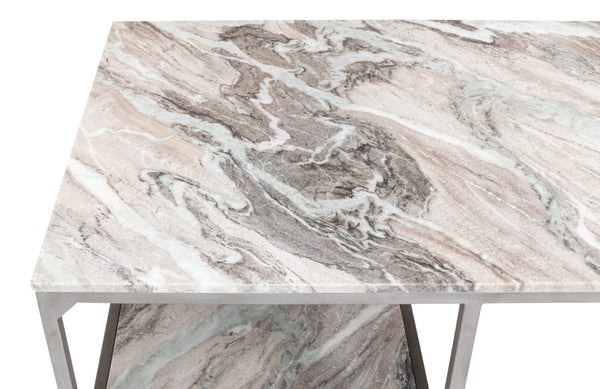 Sarreid Open Modern Desk With Shelves And Elegant Marble Top - Antique Silver Finish, Stylish Iron Design Silver  52874