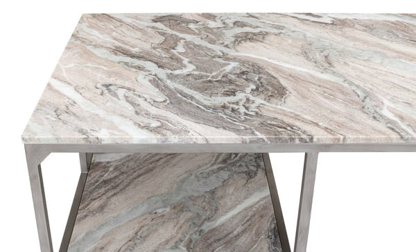 Sarreid Open Modern Desk With Shelves And Elegant Marble Top - Antique Silver Finish, Stylish Iron Design Silver  52874