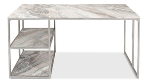 Sarreid Open Modern Desk With Shelves And Elegant Marble Top - Antique Silver Finish, Stylish Iron Design Silver  52874