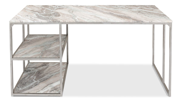 Sarreid Open Modern Desk With Shelves And Elegant Marble Top - Antique Silver Finish, Stylish Iron Design Silver  52874