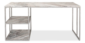 Sarreid Open Modern Desk With Shelves And Elegant Marble Top - Antique Silver Finish, Stylish Iron Design Silver  52874