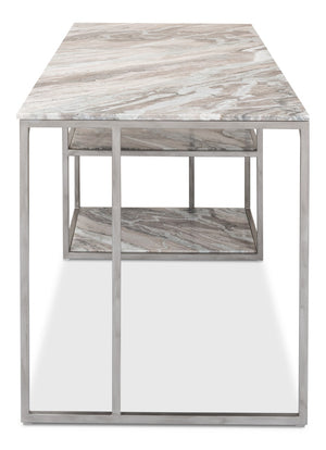 Sarreid Open Modern Desk With Shelves And Elegant Marble Top - Antique Silver Finish, Stylish Iron Design Silver  52874