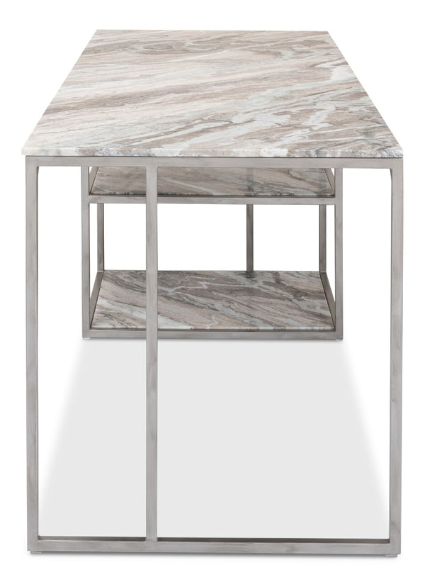 Sarreid Open Modern Desk With Shelves And Elegant Marble Top - Antique Silver Finish, Stylish Iron Design Silver  52874