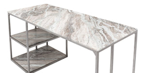 Sarreid Open Modern Desk With Shelves And Elegant Marble Top - Antique Silver Finish, Stylish Iron Design Silver  52874