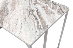 Sarreid Open Modern Desk With Shelves And Elegant Marble Top - Antique Silver Finish, Stylish Iron Design Silver  52874