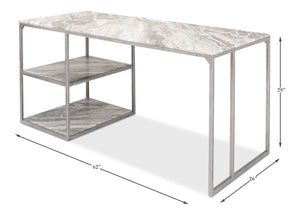 Sarreid Open Modern Desk With Shelves And Elegant Marble Top - Antique Silver Finish, Stylish Iron Design Silver  52874