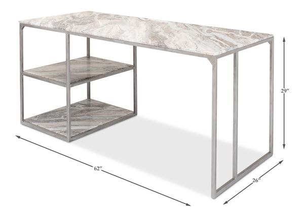 Sarreid Open Modern Desk With Shelves And Elegant Marble Top - Antique Silver Finish, Stylish Iron Design Silver  52874