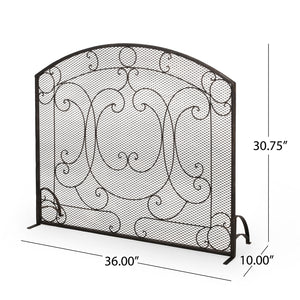 English Elm Christopher Knight Home® - FIREPLACE Black+Gold Iron Screen 40x34.25 Decorative Mesh Guard — Stylish Heat Shield & Spark Barrier 67717.00BBGLD