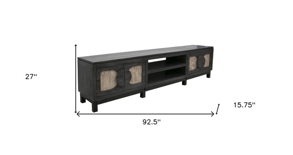 Homeroots 93" Black Solid Wood Cabinet Enclosed Storage Distressed Tv Stand  Solid Wood 528753
