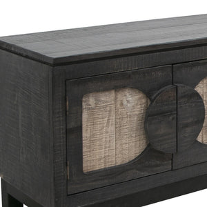 Homeroots 93" Black Solid Wood Cabinet Enclosed Storage Distressed Tv Stand  Solid Wood 528753