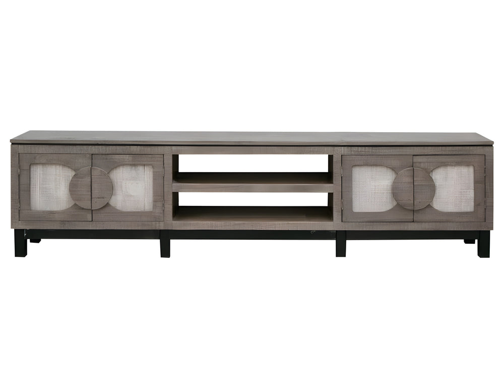 Homeroots 93" Gray Solid Wood Cabinet Enclosed Storage Distressed Tv Stand  Solid Wood 528755