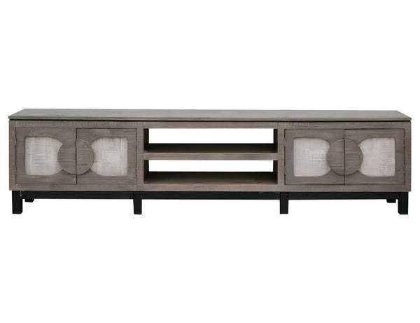 Homeroots 93" Gray Solid Wood Cabinet Enclosed Storage Distressed Tv Stand  Solid Wood 528755