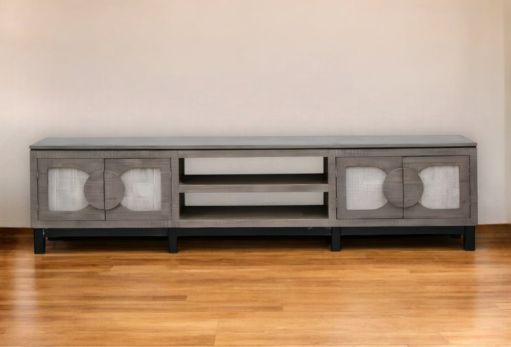 Homeroots 93" Gray Solid Wood Cabinet Enclosed Storage Distressed Tv Stand  Solid Wood 528755