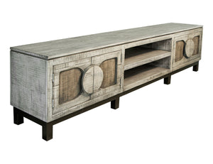 HomeRoots 93" Rustic Solid Pine TV Stand with Distressed Finish & Ample Storage for Living Room or Office 528756