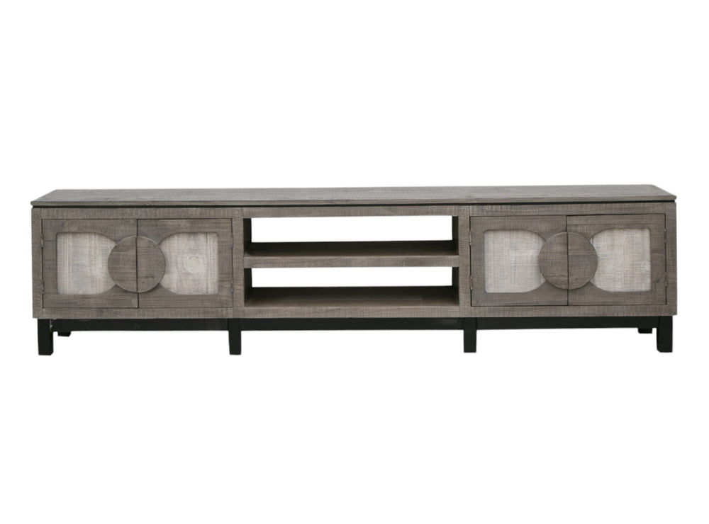 Homeroots 93" White Solid Wood Cabinet Enclosed Storage Distressed Tv Stand  Solid Wood 528756