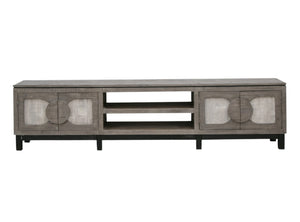 HomeRoots 93" Rustic Solid Pine TV Stand with Distressed Finish & Ample Storage for Living Room or Office 528756