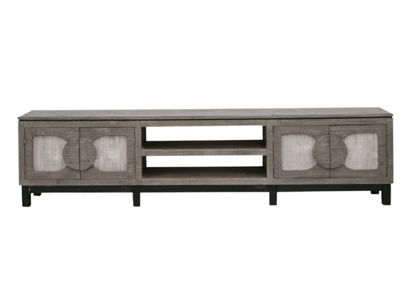HomeRoots 93" Rustic Solid Pine TV Stand with Distressed Finish & Ample Storage for Living Room or Office 528756