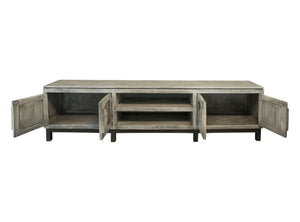 HomeRoots 93" Rustic Solid Pine TV Stand with Distressed Finish & Ample Storage for Living Room or Office 528756