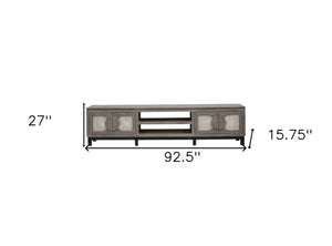 HomeRoots 93" Rustic Solid Pine TV Stand with Distressed Finish & Ample Storage for Living Room or Office 528756