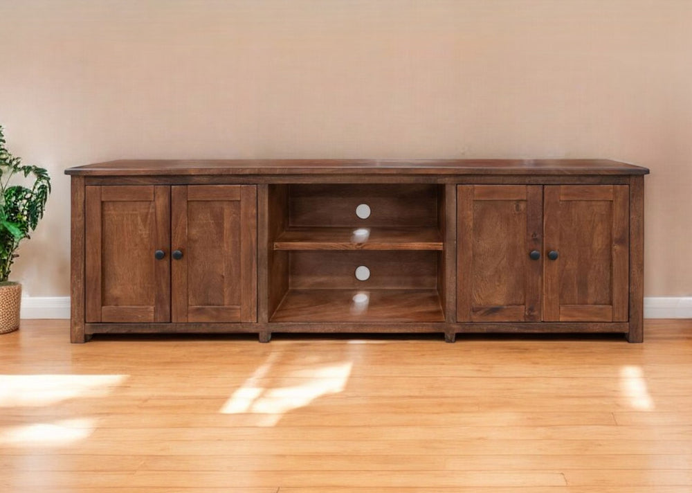 Homeroots 93" Brown Solid Wood Cabinet Enclosed Storage Distressed Tv Stand  Solid Wood 528757